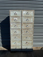 Antique French Painted Bank of 14 Drop-Front Pigeonholes – Haberdashery / Filing Cabinet